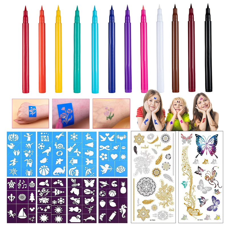 Cross-Border Rainbow Color Matte Solid Color Temporary Tattoo Set Simple Face Painting Set Party Makeup