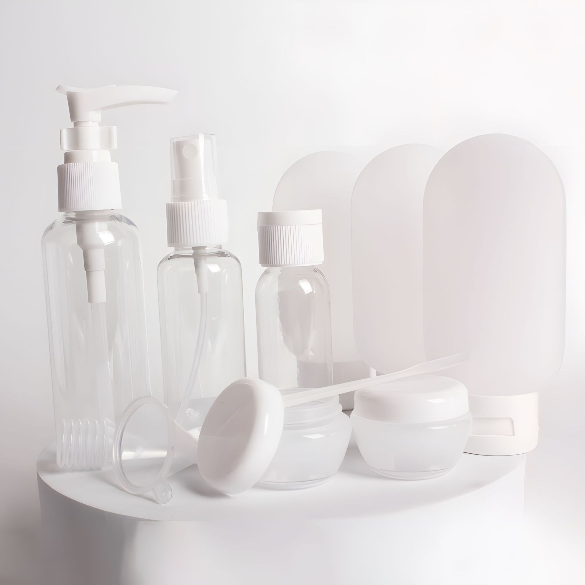 Juego de viaje de subembotellado, botella de cosméticos, botella de plástico, botella de loción, botella de champú, botella de spray, juego de once piezas