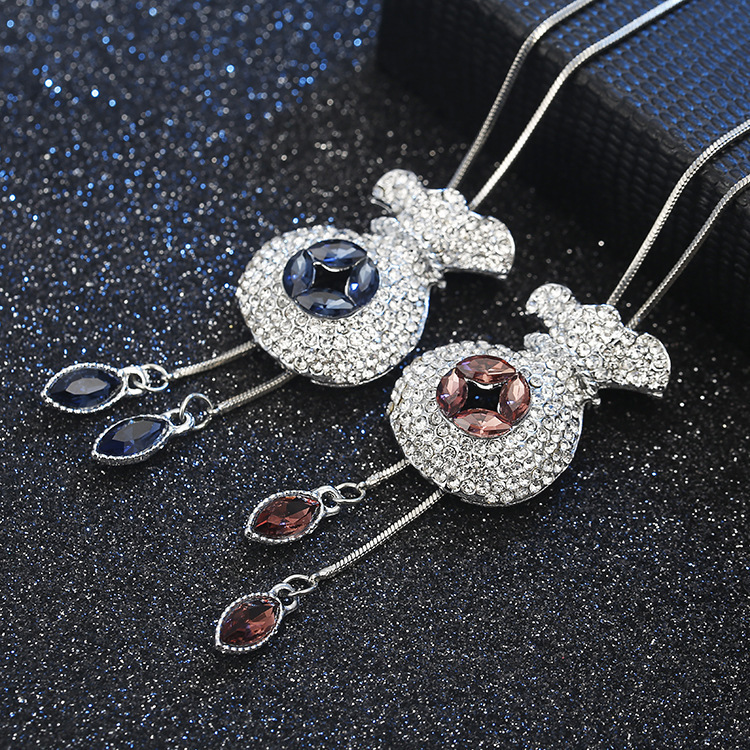 新款跨境镶钻福袋毛衣链女 韩版简约长款挂坠项链时尚项饰品批发