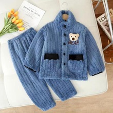 清仓法兰绒儿童睡衣套装卡通男童女孩加绒保暖珊瑚绒家居服秋冬季