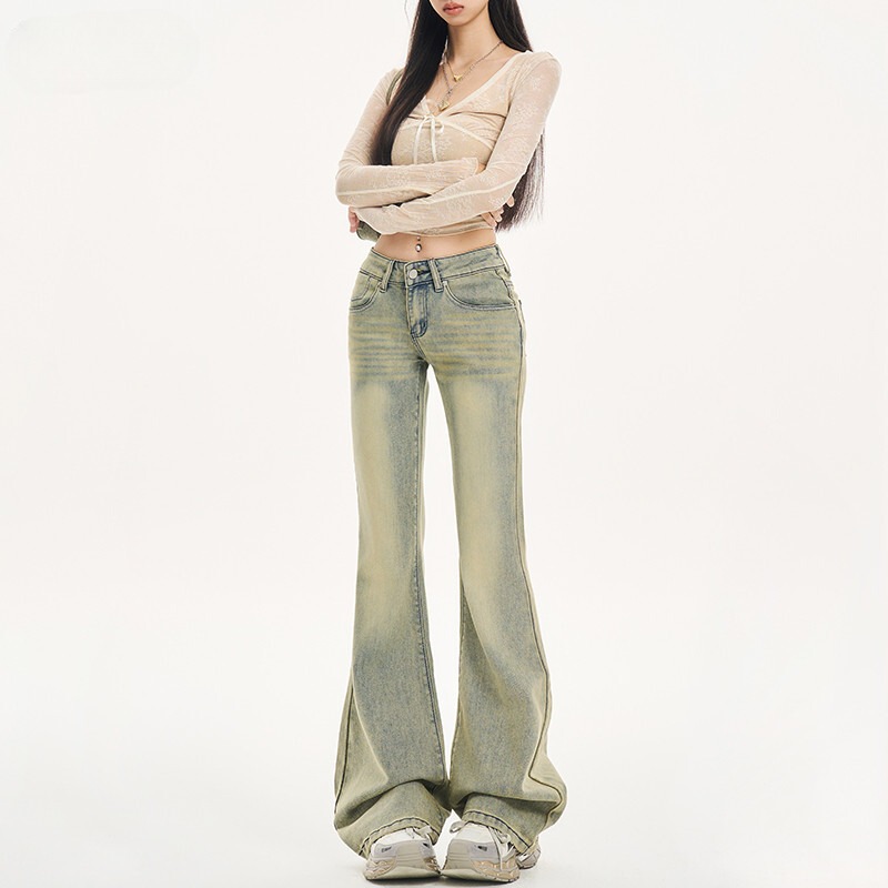 American Style Women's Jeans 2025 Trendy Versatile New Retro Low-Waist Loose Yellow Mud Color Non-Stick Leg Flared Pants American Style Women's Jeans 2025 Trendy Versatile New Retro Low-Waist Loose Yellow Mud Color Non-Stick Leg Flared Pants
