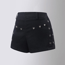 女童新款直筒休闲裤黑色紧身显瘦裤子弹力高腰包臀铆钉搭打底短裤