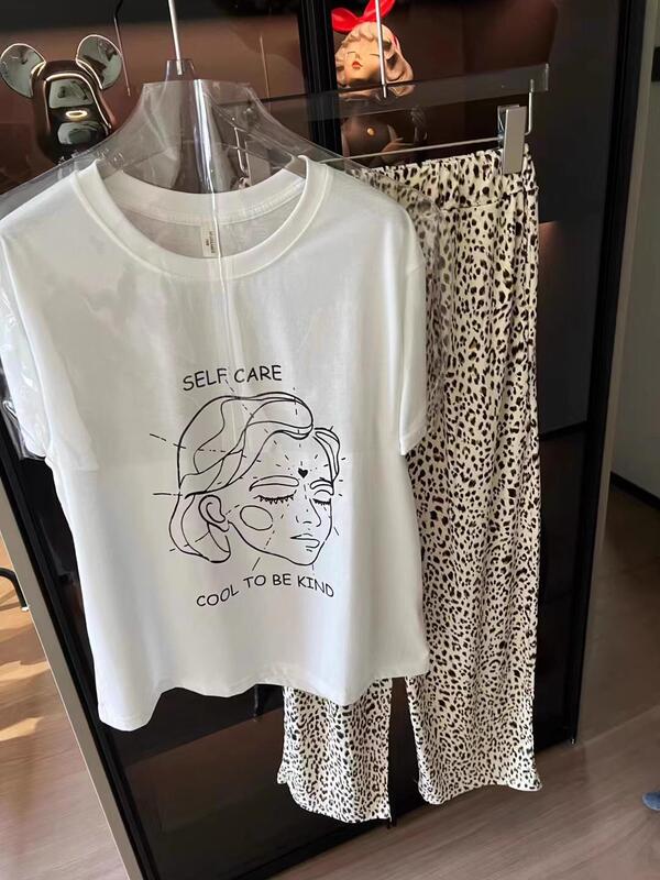 [Japanese GP Ladies Home clothing suit] summer can wear pajamas two-piece short sleeve T-shirt casual pants