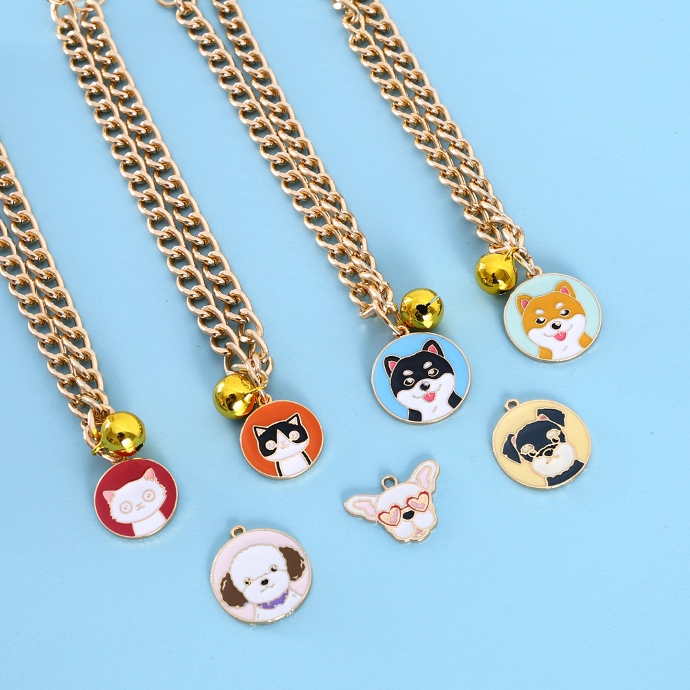 Mascotas de oro perros de madera Teddy azul felino collar colgante de dibujos animados collar ajustable accesorios tarjeta de lucha de perros