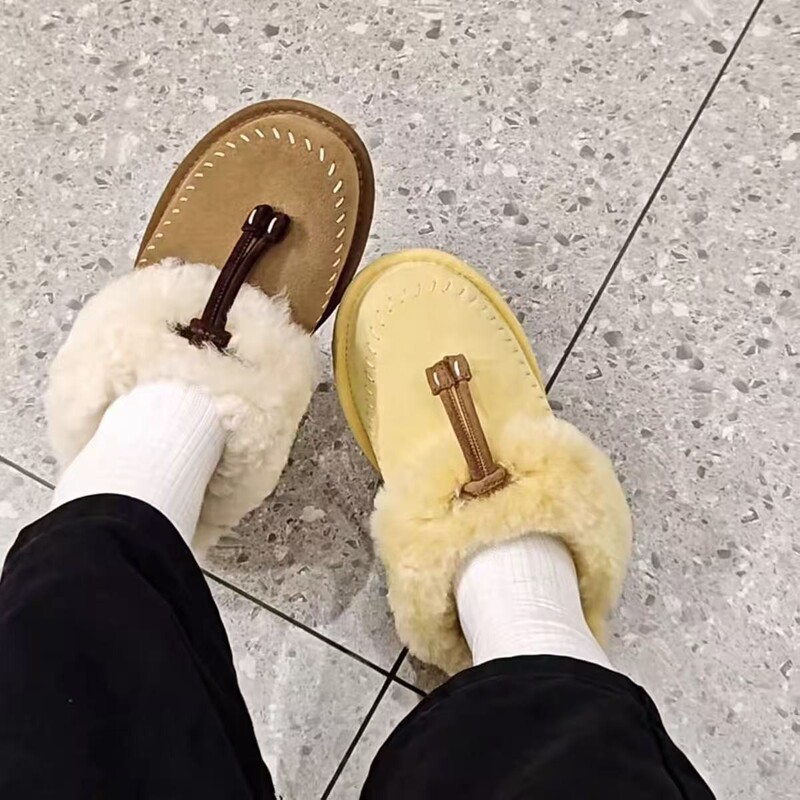 Export version! Little Yellow Chicken half-heel snow boots for women, winter plush slippers, 2026 new warm cotton shoes