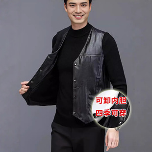 genuine goods Real Soft Leather Vest Men's Multi-pocket High-grade Vest for Middle-aged and Elderly Autumn and Winter Photography Vest Dad's Leather Waistcoat