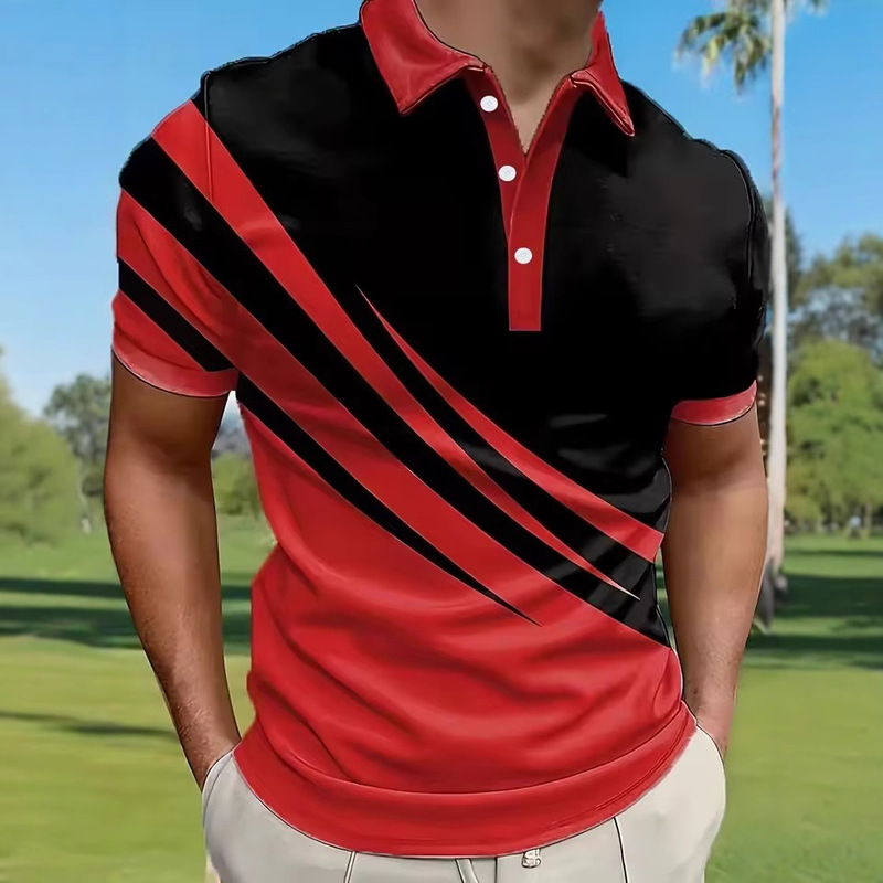 Temu Y2 Fashion 3D Striped Trendy Men's Polo Shirt Summer Short-Sleeved 3D Printed Street Style Comfortable Polo Shirt Temu Y2 Fashion 3D Striped Trendy Men's Polo Shirt Summer Short-Sleeved 3D Printed Street Style Comfortable Polo Shirt