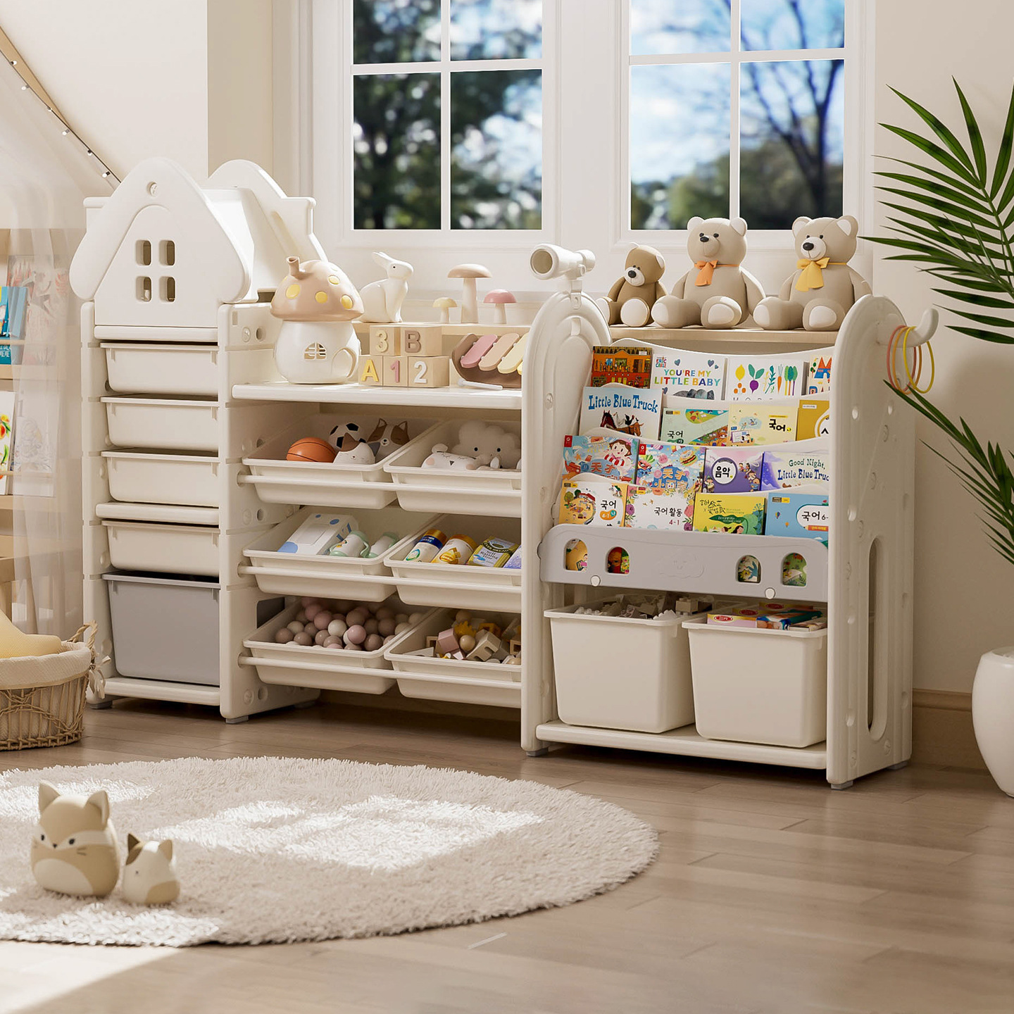 Estante de almacenamiento de juguetes para niños armario multifuncional multicapa para bebés organizar estante de almacenamiento estante de libros caja de almacenamiento de escritorio image 8