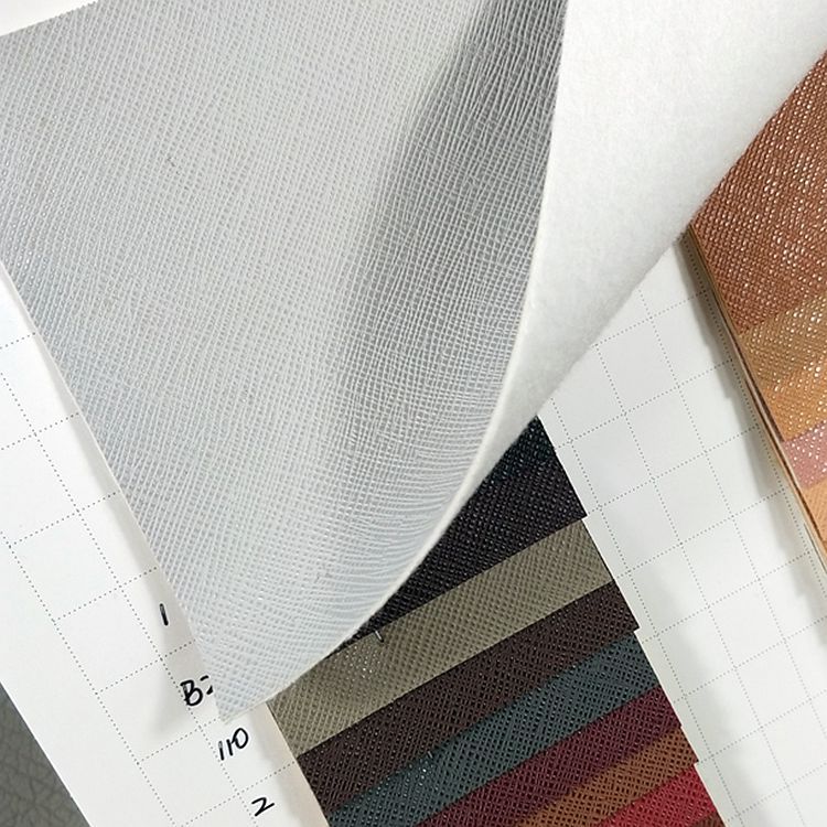 供应十字纹皮革面料pvc牙签纹皮革材料L3288毛布底十字纹面料