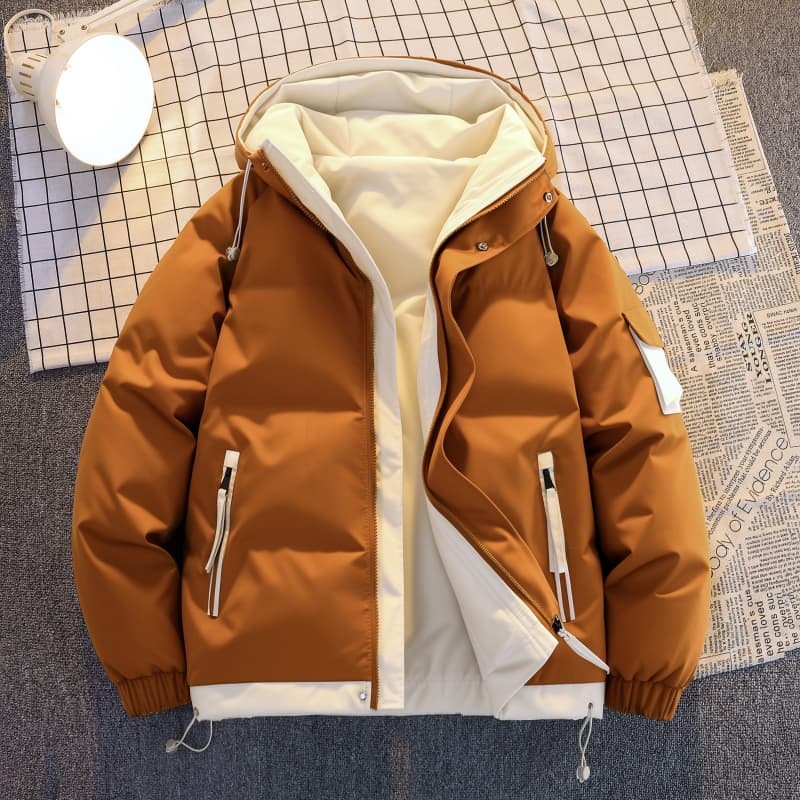 2025 Autumn/Winter Couple's Loose-Fit Versatile Casual Hooded Faux-Two-Piece Thickened Windproof Cotton Jacket for Men and Women