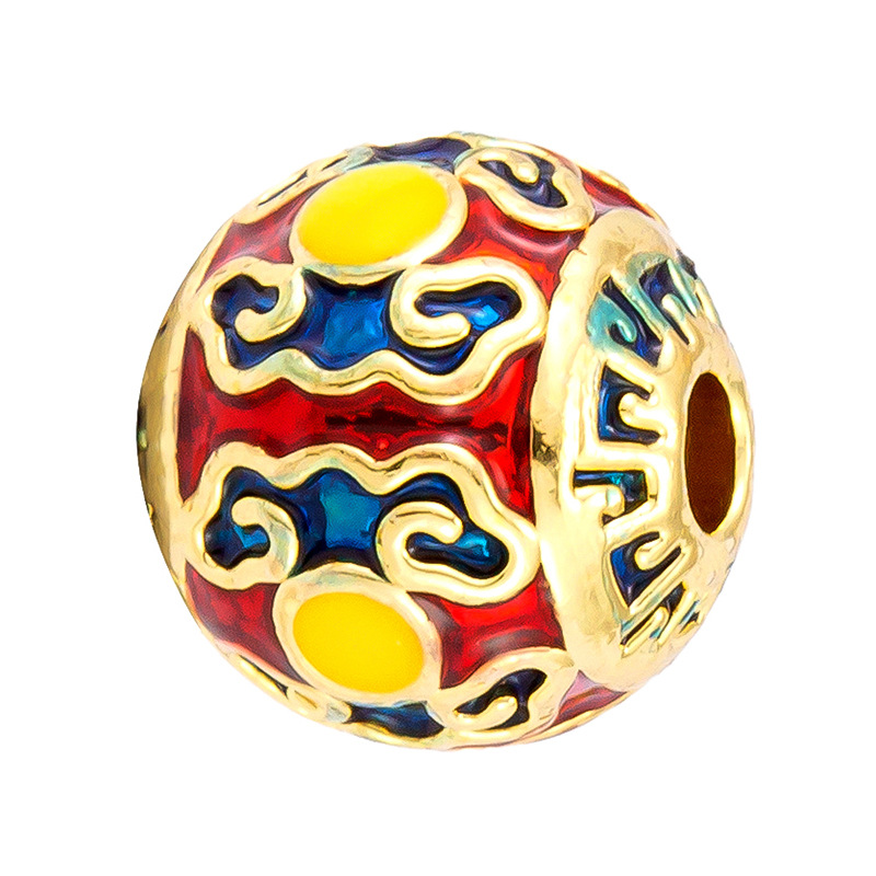 Antiguo método oro goteando aceite azul quemado colgante cuentas Dios de la riqueza atrapador de sueños flor cuentas de tambor accesorios de bricolaje joyería de transferencia