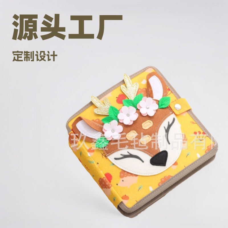 Al por mayor nuevo fieltro ciervo libro tranquilo escudo gato desgarrado iluminación cepillo de cremallera ocupado juguetes de aprendizaje