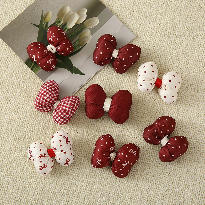 Retro Temperament Fabric Cotton Red Polo Dot Three-dimensional Bow Accessories DIY Headwear Hair Accessories Women's Material Accessories