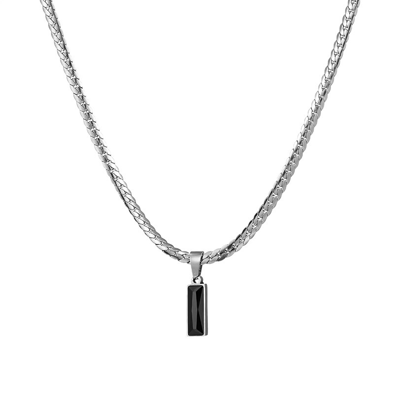 Black Zircon Pendant Clavicle Snake Bone Chain Men's Titanium Steel Necklace Trendy Brand All-match Boys Men's Accessories