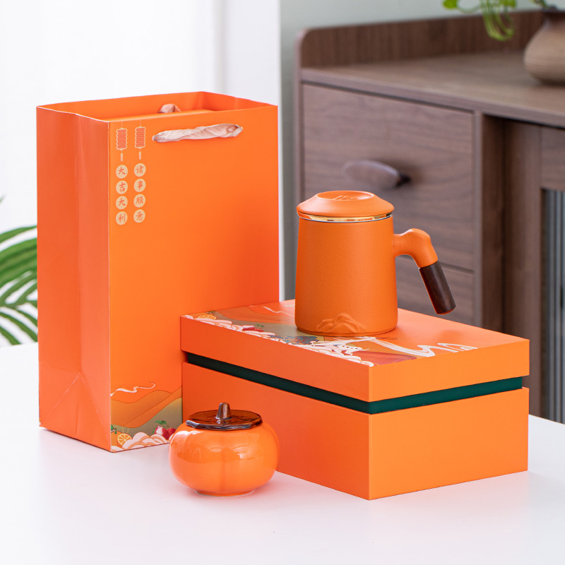 오렌지 물 컵 + 차 포트