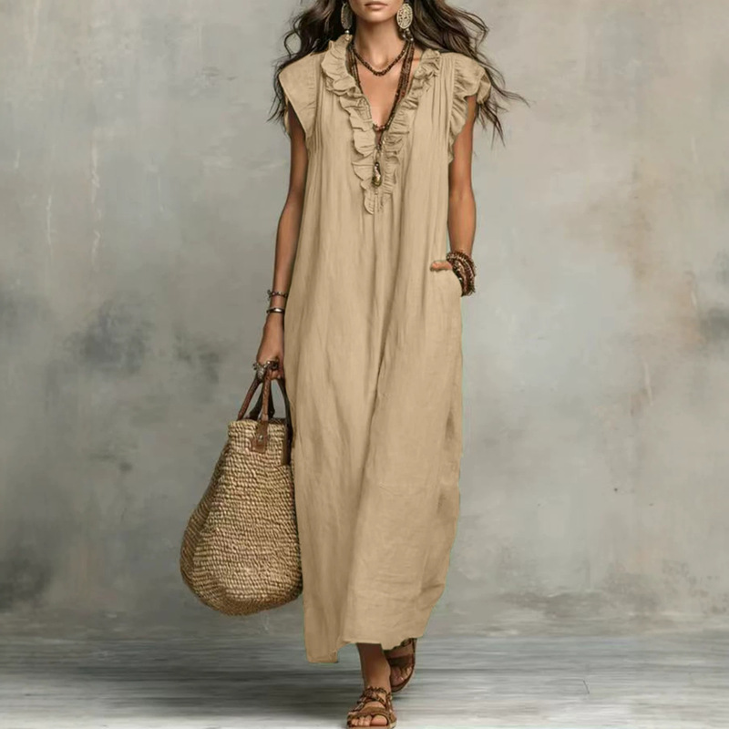 European and American Independent Websites Amazon Aliexpress 2026 Spring and Summer New Bohemian Flutter-Sleeve Floor-Length Dress European and American Independent Websites Amazon Aliexpress 2026 Spring and Summer New Bohemian Flutter-Sleeve Floor-Length Dress