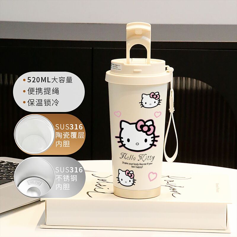 新款童趣咖啡杯316不锈钢保温杯卡通带吸管杯子双饮高颜值喝水杯|undefined