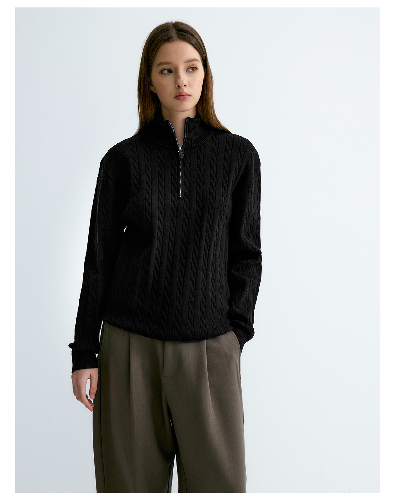 UNF 250g Half-Zip Cable-Knit Mock-Neck Sweater