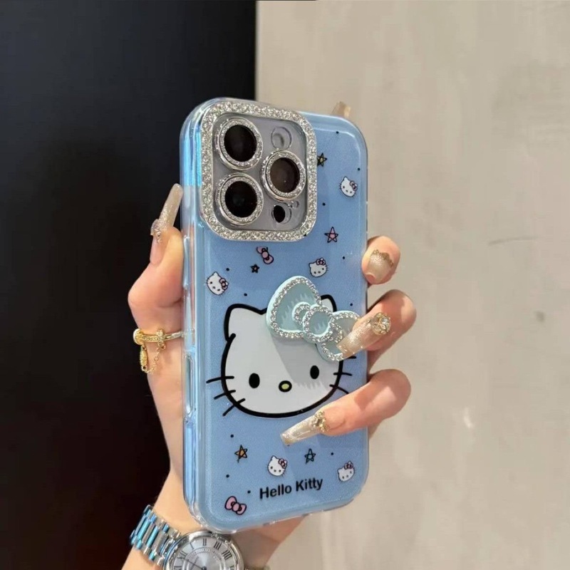 卡通闪钻蝴蝶结KT猫iPhone14/13适用11苹果16/15PROMAX手机壳12套|undefined