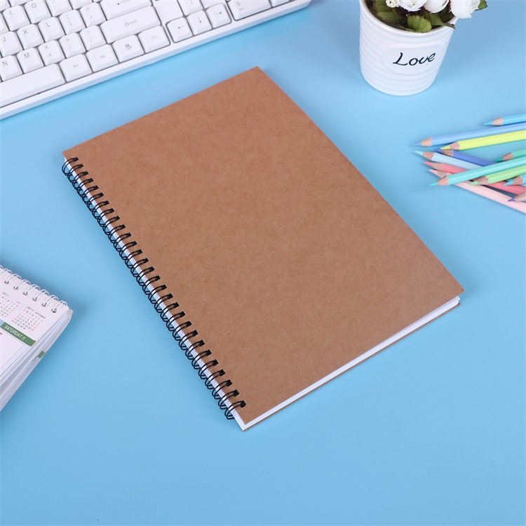 Simple Thickened Coil Student Horizontal Line Diary Retro Solid Color Kraft Paper Side-turned Spiral Coil Sketch Book