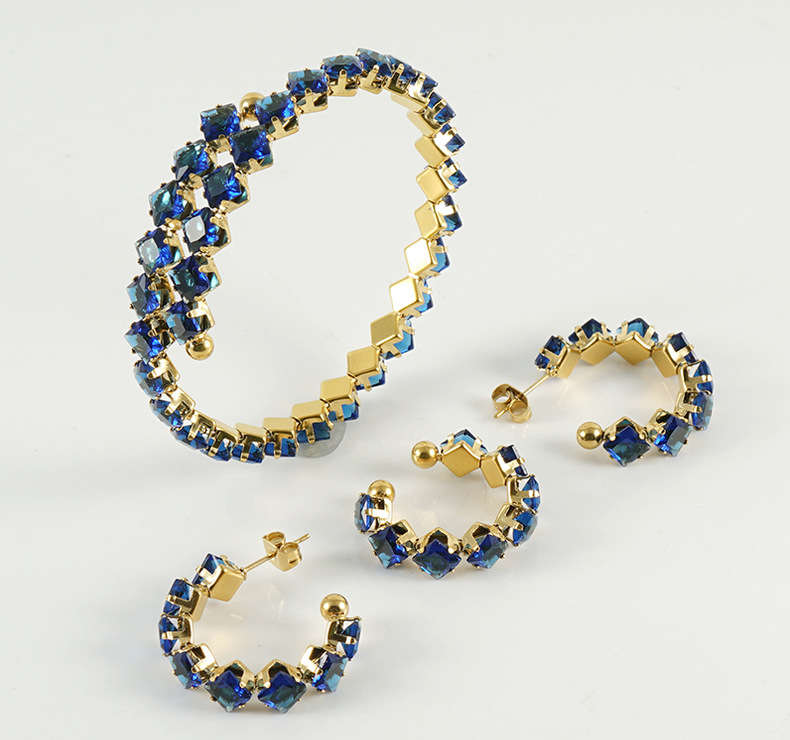 Simple Style Rhombus Titanium Steel Inlay Zircon Jewelry Set 1 Set