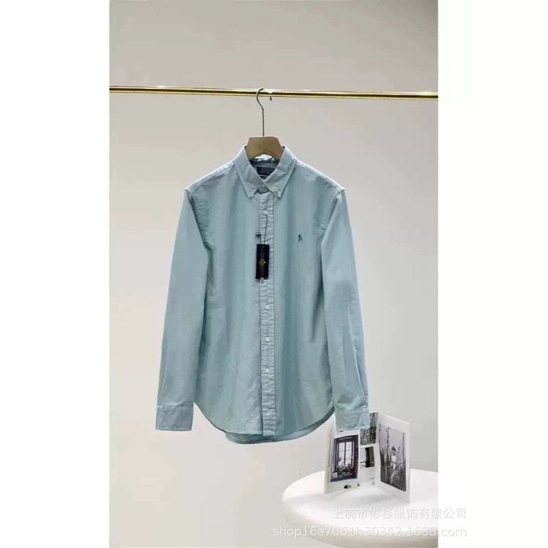 Rl Raff Embroidered Pony Logo Linen Shirt Men's Spring and Autumn Top Long Sleeve Sun Protection Polo Shirt Couple Shirt