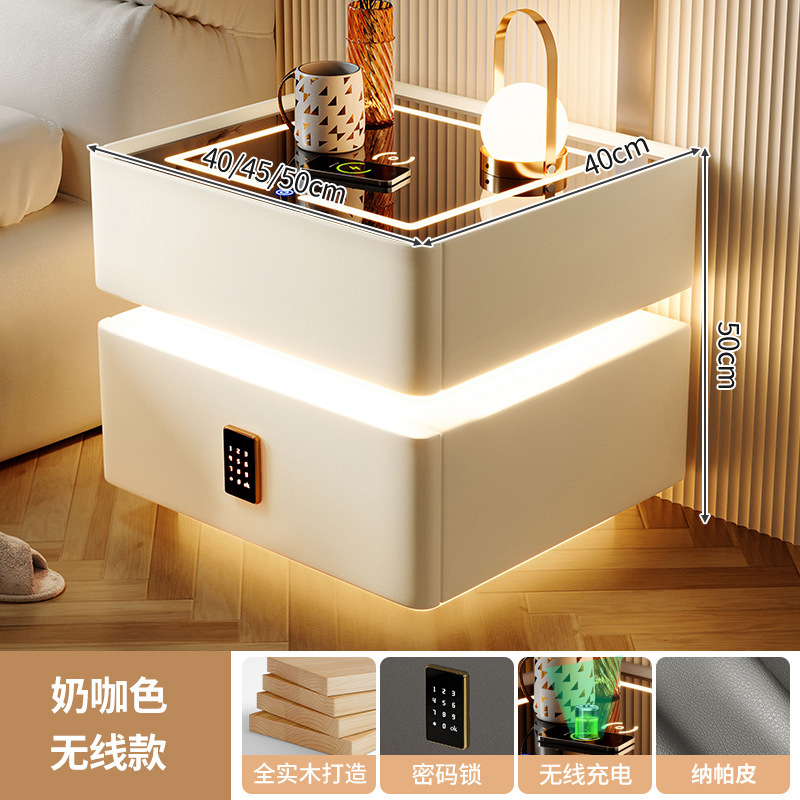 Mesita de noche inteligente, lujo ligero, alta calidad, madera maciza con luz 2024, nuevo dormitorio con cerradura, pequeño gabinete, simple y moderno