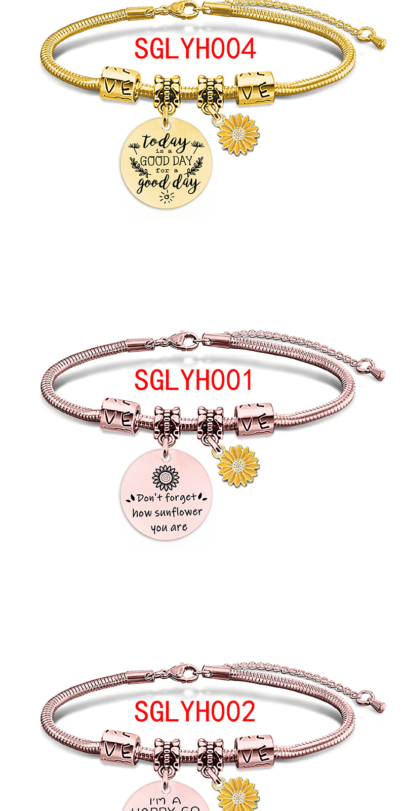 Holiday, Daily Occasion Simple Style Sunflower Letter 201 Stainless Steel Snake Chain Bracelets In Bulk