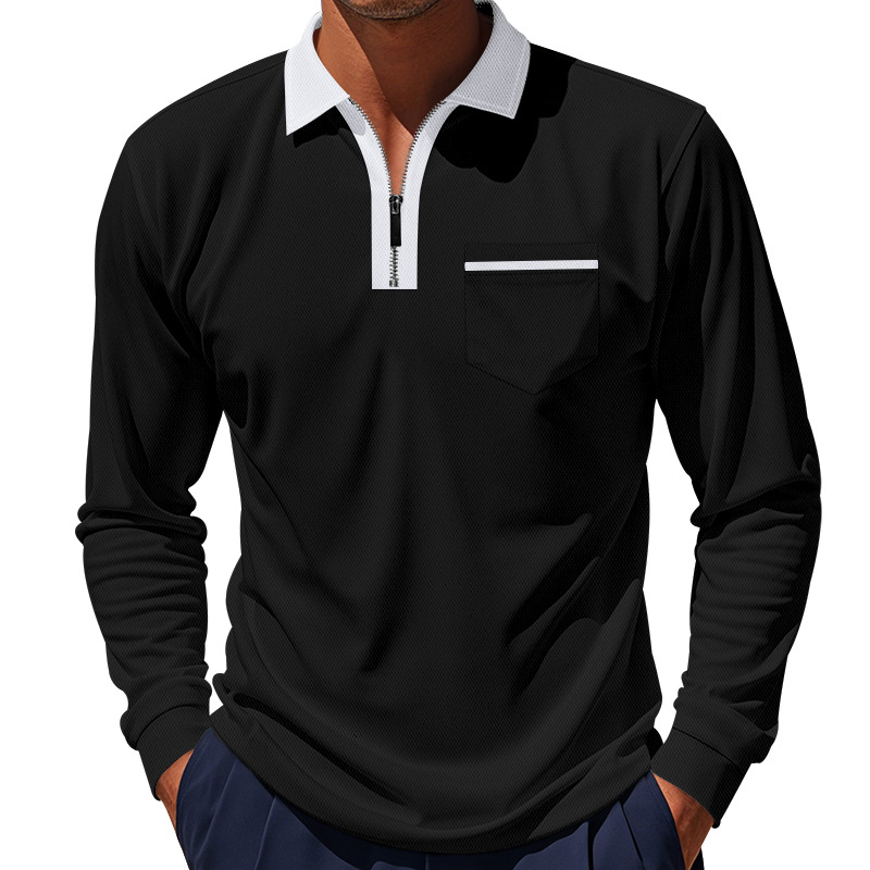Camiseta Polo de Manga Larga para Hombre, Estilo Americano, Otoño-Invierno, Cuello con Media Cremallera, Ajustada, Camiseta Interior para Hombre