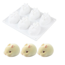 硅膠6連兔子蛋糕模具 立體兔子布丁慕斯模果凍模烘焙工具