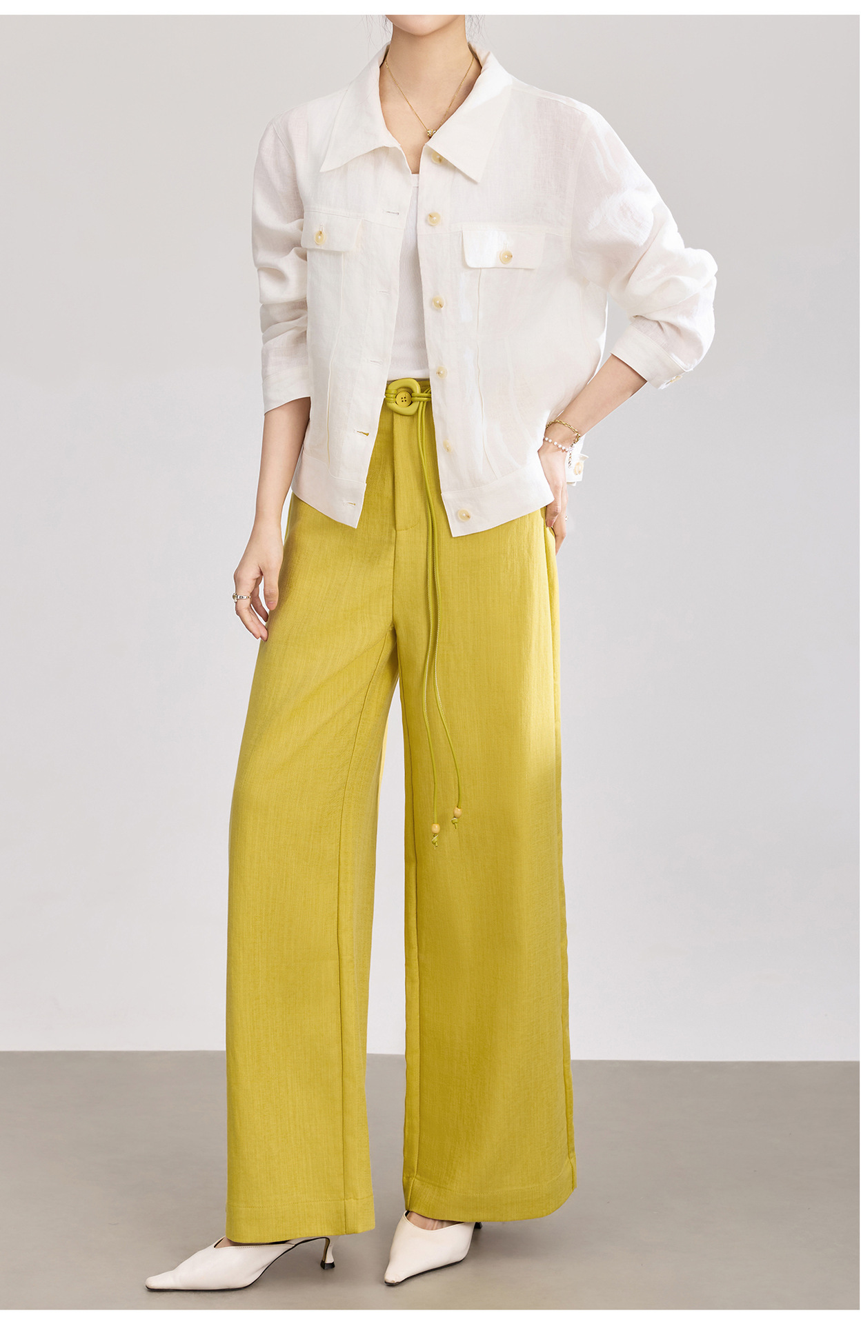 Quần culottes nữ ống rộng chất liệu cotton pha linen mát lạnh — Xanh lông mòng đen chi tiết 16