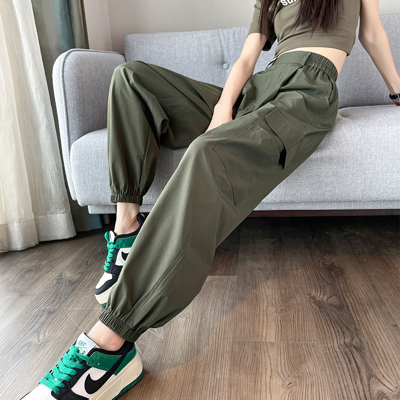 Women's Summer Thin Cargo Pants with Cuffs, 2026 New Style, Drapey Quick-Dry Pants, American-Style Harem Sports Pants for Petite Sizes