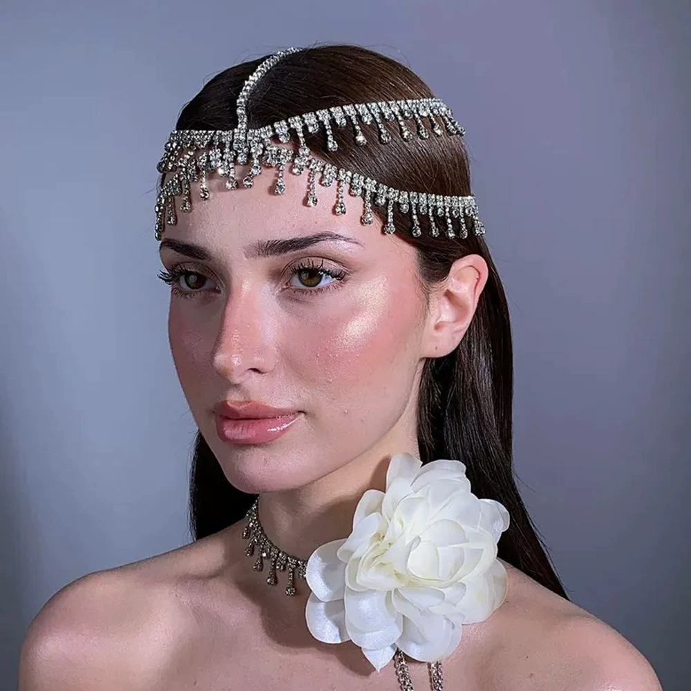European and American Hot-Selling Tassel Hair Chain Full of Rhinestones, Retro Rhinestone Headwear, Stage Performance Accessories, Women's Hair Chain