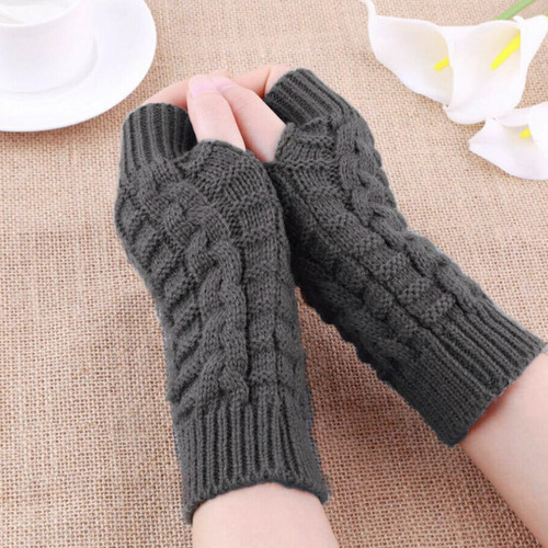 Winter fingerless gloves for women computer short gloves warm extended gloves Japanese and Korean popular half-finger wool flat mouth gloves