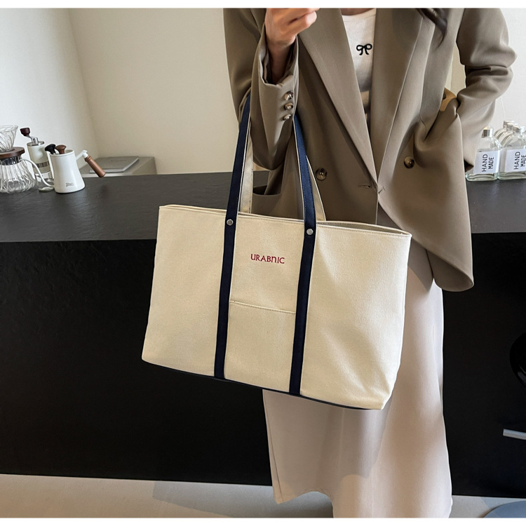 Large capacity canvas for women's 2024 new single shoulder casual and versatile tote bag, college student class_voghion.com
