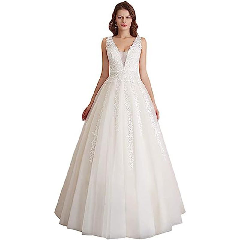 European and American Foreign Trade Amazon AliExpress wish independent station New Deep V lace slimming small trailing temperament wedding dress