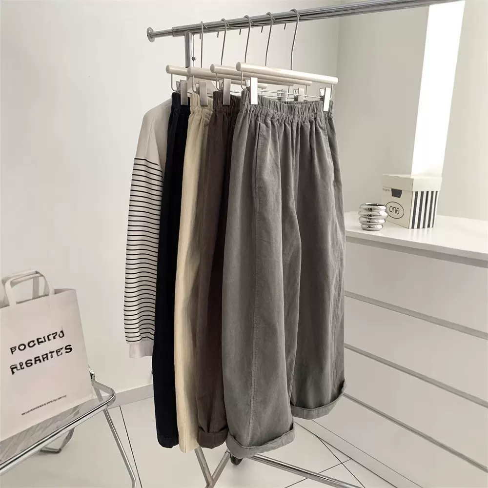 日系复古灯芯绒裤子女宽松休闲直筒阔腿裤2024秋冬显瘦百搭九分裤