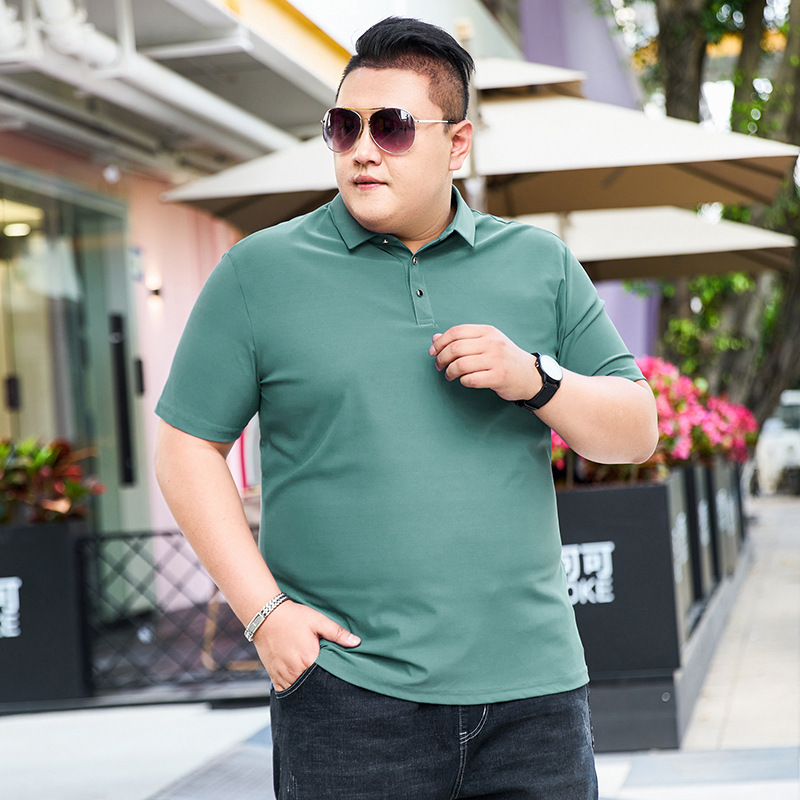 Verano hielo gordo hombre camiseta de manga corta para hombres ganancia de peso polo camiseta gordo tamaño grande suelto media manga grande