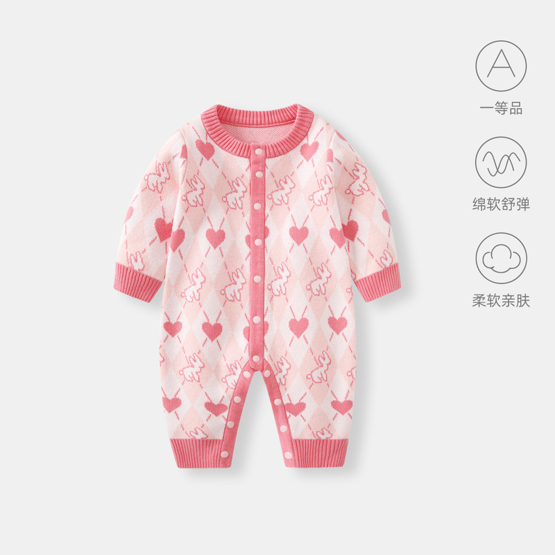 婴儿衣服连体衣秋装小月龄女宝宝满月百天针织毛线哈衣外出服爬服|undefined