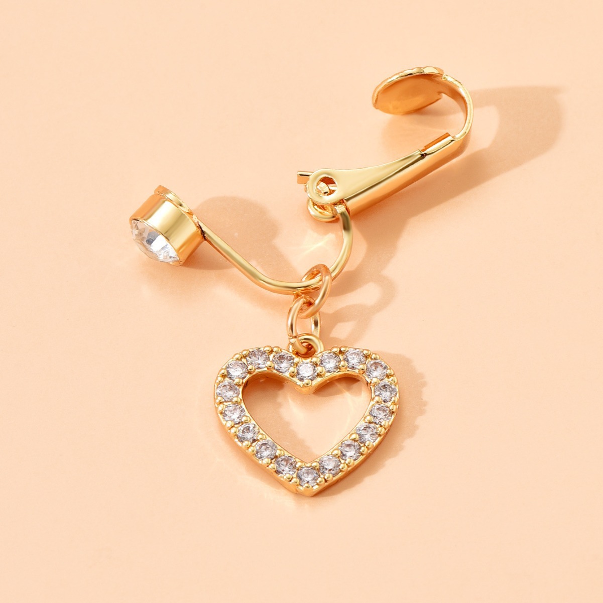 Non-piercing Belly Button Ring With Zircon Heart Design_voghion.com