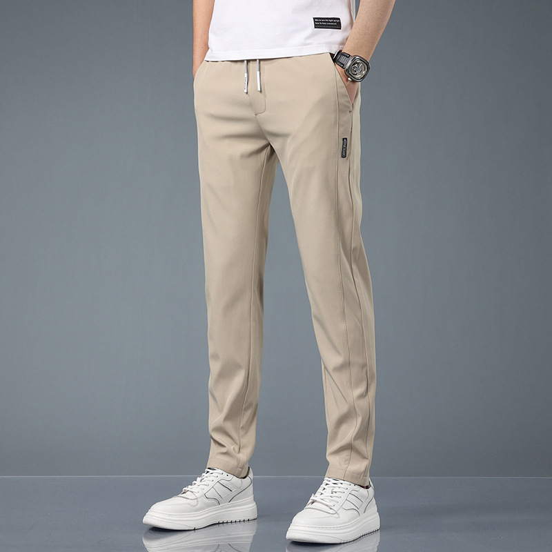 2024春夏款休闲裤男士韩版修身薄款弹力小直筒青年松紧腰男式长裤