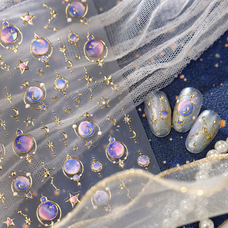 TENSOR Fantasy Purple-Blue Starry Sky Planet Nail Stickers M-1511 Cool Fairy-like Fine Gold Constellation Nail Stickers TENSOR Fantasy Purple-Blue Starry Sky Planet Nail Stickers M-1511 Cool Fairy-like Fine Gold Constellation Nail Stickers
