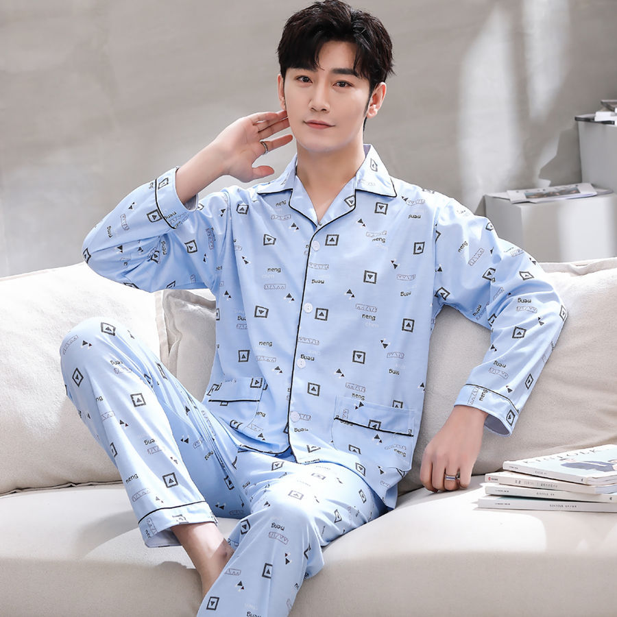 Pijamas de hombre Pijamas de primavera y otoño pantalones de algodón de manga larga de los hombres cardigan verde de mediana edad ropa de hogar traje de invierno para los ancianos