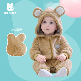 Chile Rabbit Baby Clothes Spring and Autumn New Flannel Shaped Bear Style Jumpsuit for Women H2356