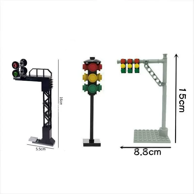 跨境兼容乐高火车信号灯道路安全红绿灯小颗粒MOC场景街景灯积木