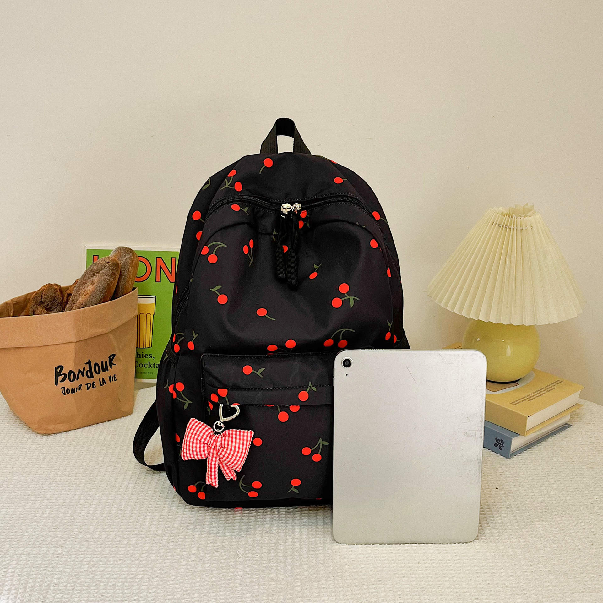 Niche Design Style New 2025 Ins-Style Cute Cherry Girl Heart Student Backpack Three-Piece Set