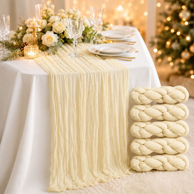 Cross-Border Ivory Cheesecloth Table Runner Wedding Table Decoration Cloth Cross-Border Ivory Cheesecloth Table Runner Wedding Table Decoration Cloth