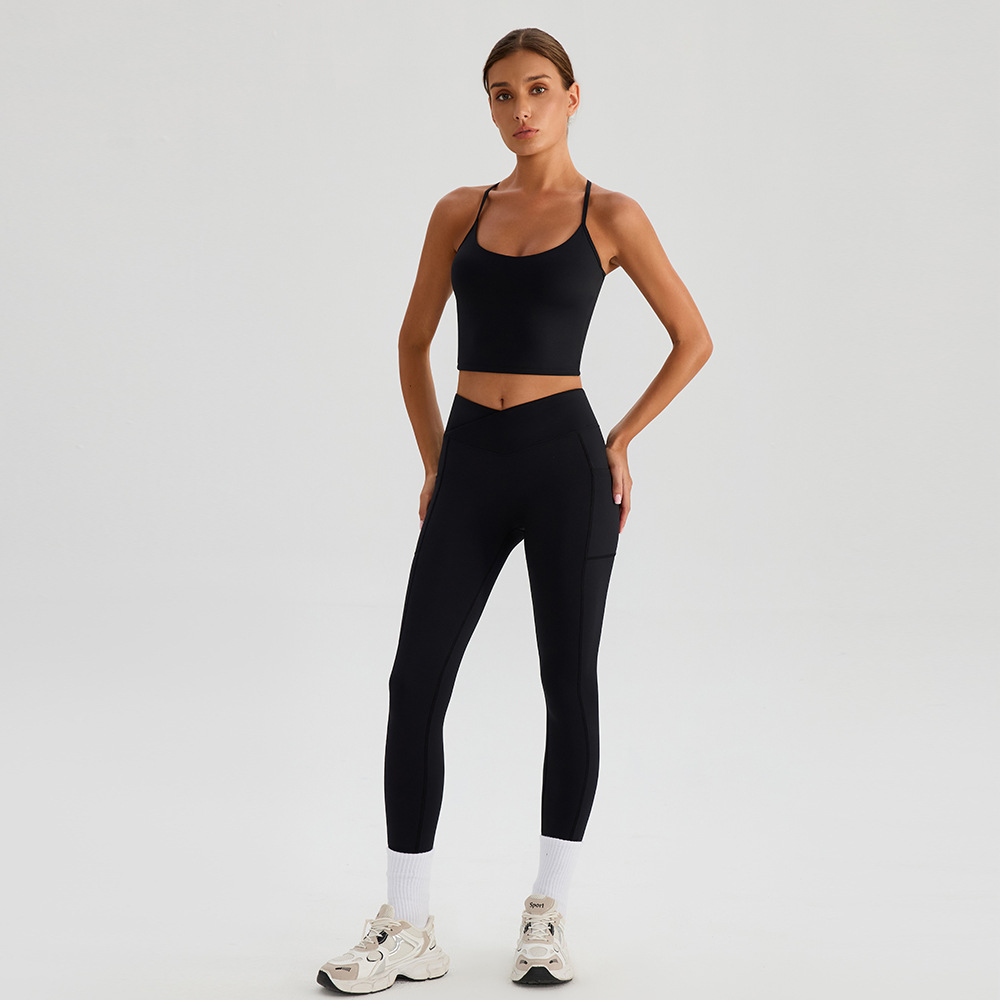 Ropa interior deportiva de mujer pantalones de fitness que incluyen un brazo de brazo con chaleco de dos piezas de yoga