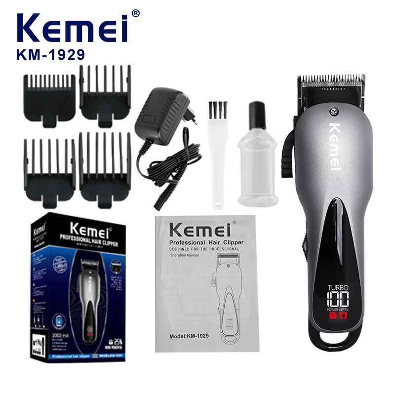 Cortadora de Pelo Eléctrica Kemei con Pantalla Digital KM-1929, Recortadora de Pelo Profesional de Carga Rápida para Venta al por Mayor Internacional
