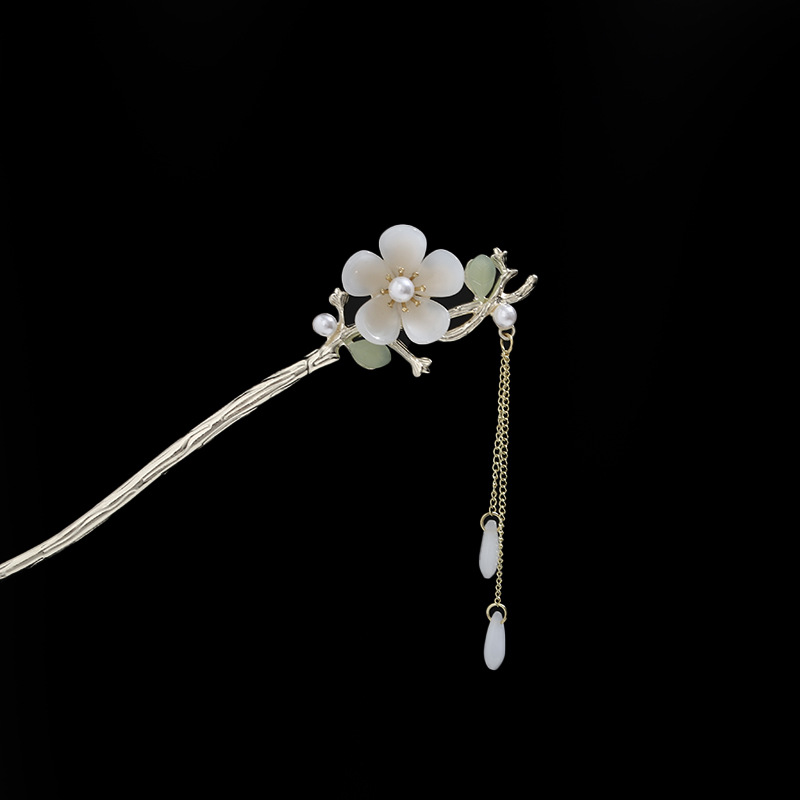 Rosa azul y blanco rhinestone flor horquilla mujeres de alto grado paso sacudida borla rizador de pelo horquilla estilo antiguo hanfu accesorios para el cabello otoño